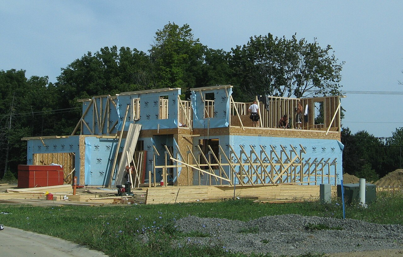 Two-story wood-frame house under construction